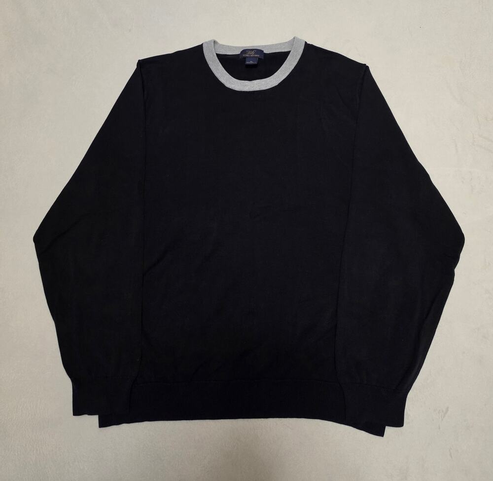 Brooks Brothers 346 Sweater Mens XL Black Gray Contrast Ringer Neck 100% Cotton